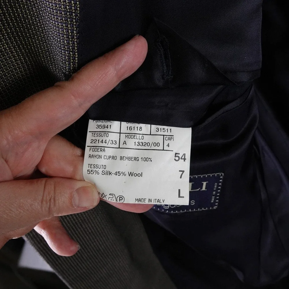 Canali Mens Silk Wool Blazer Grey Blue Check Made In Italy Size 54L Soft Carrer